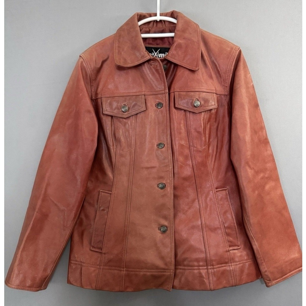 Vintage Wilsons Leather Jacket Womens Large Pink Red Biker Motorcycle Y2K 90s